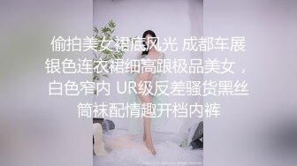 偷拍美女裙底风光 成都车展银色连衣裙细高跟极品美女，白色窄内 UR级反差骚货黑丝筒袜配情趣开档内裤