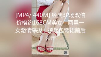 [MP4/ 440M] 经典3P场双倍价格约168CM美女，两男一女激情爆操，撩起包臀裙前后夹击