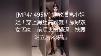 [MP4/ 495M] 调教漂亮小姐姐！穿上黑丝高跟鞋！尿尿双女舌吻，前后夹击操逼，扶腰站立后入爆插